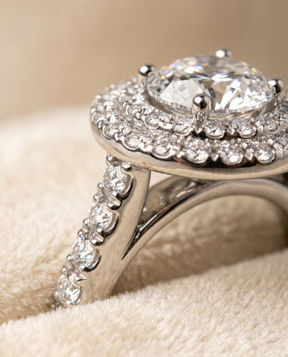 Whitney Select Double Halo Round Lab Diamond Engagement Ring in Platinum, detail view | RockHer