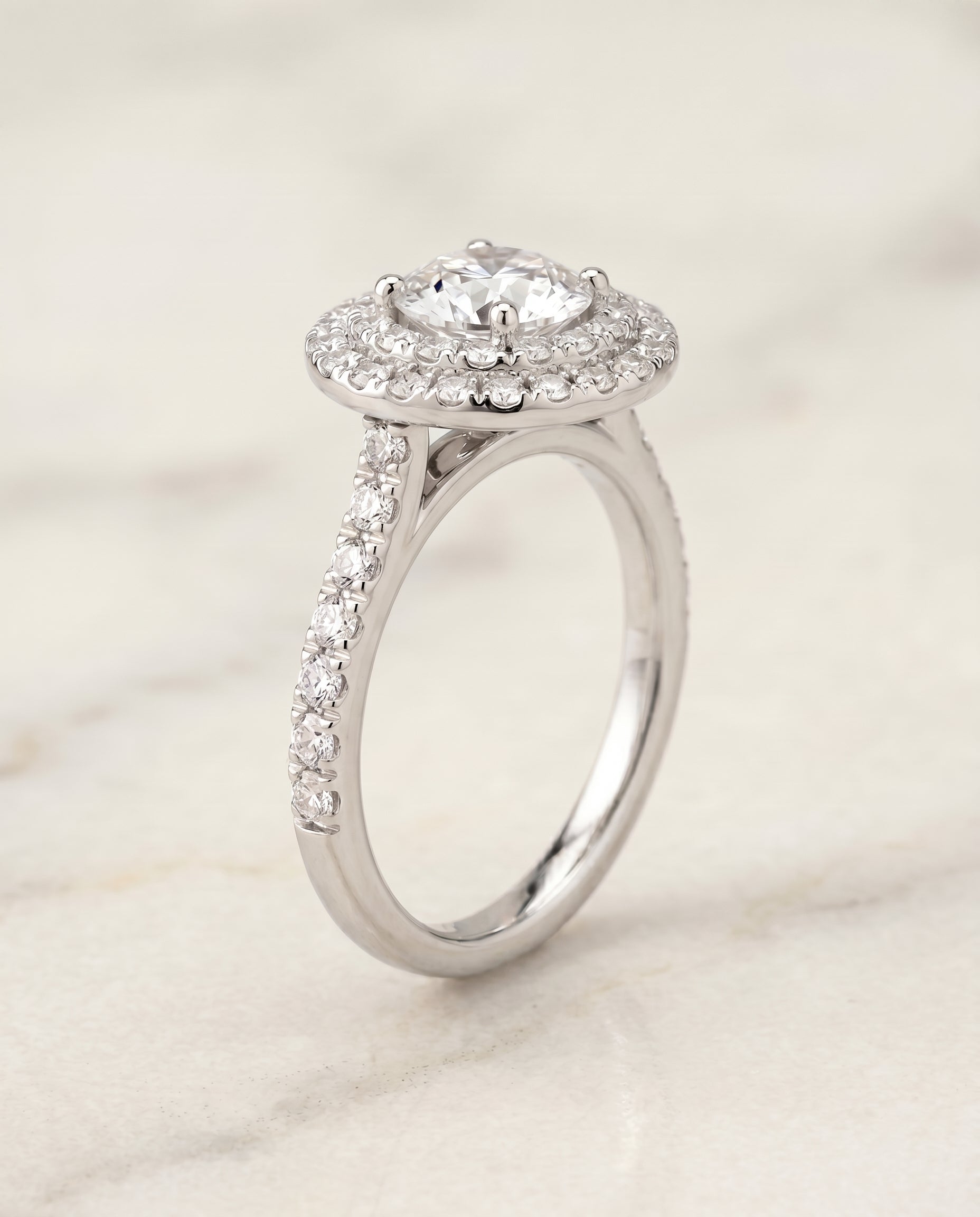 Double Halo styling on The Whitney round engagement ring setting | RockHer
