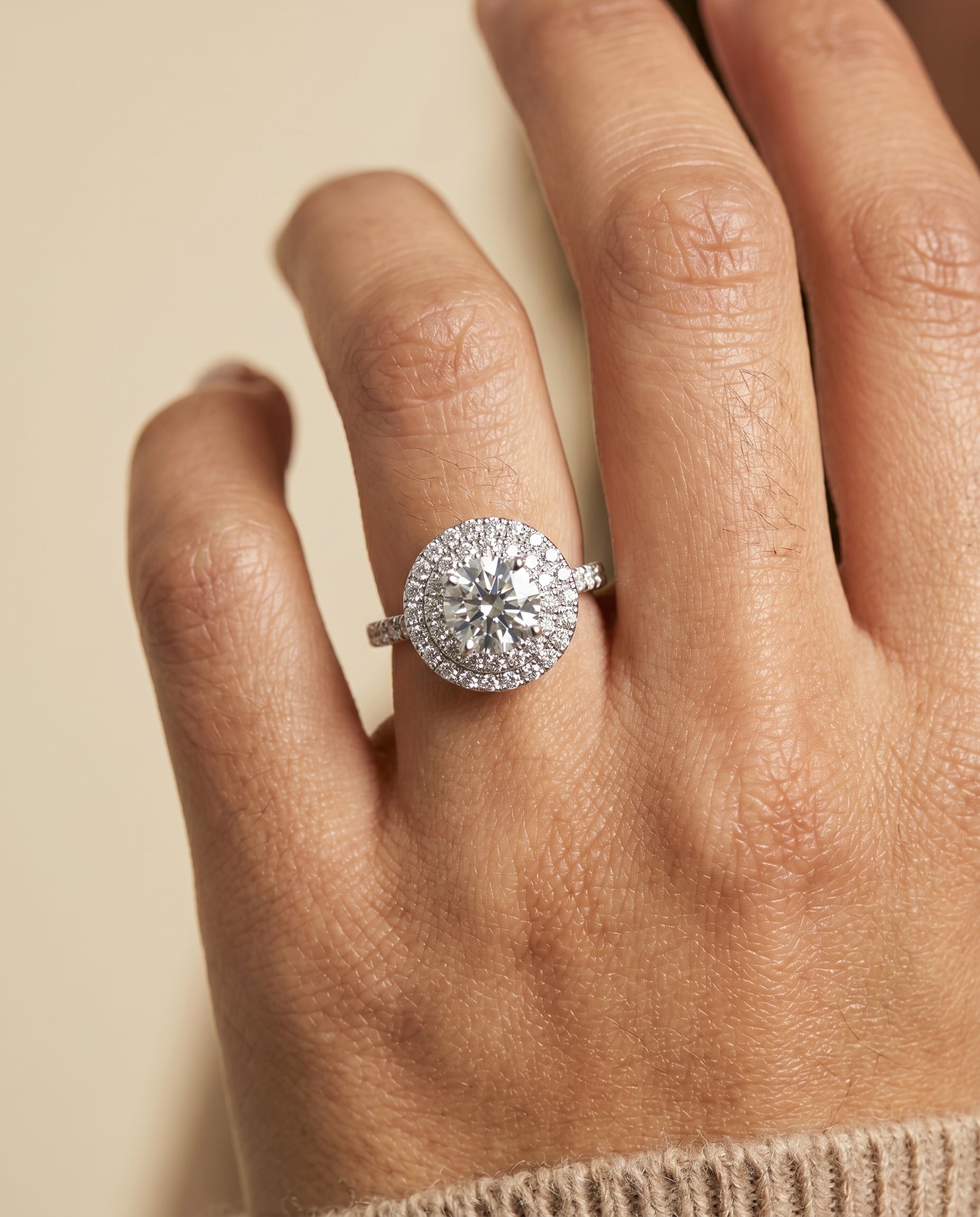 The Whitney engagement ring setting in Platinum, double halo design | RockHer