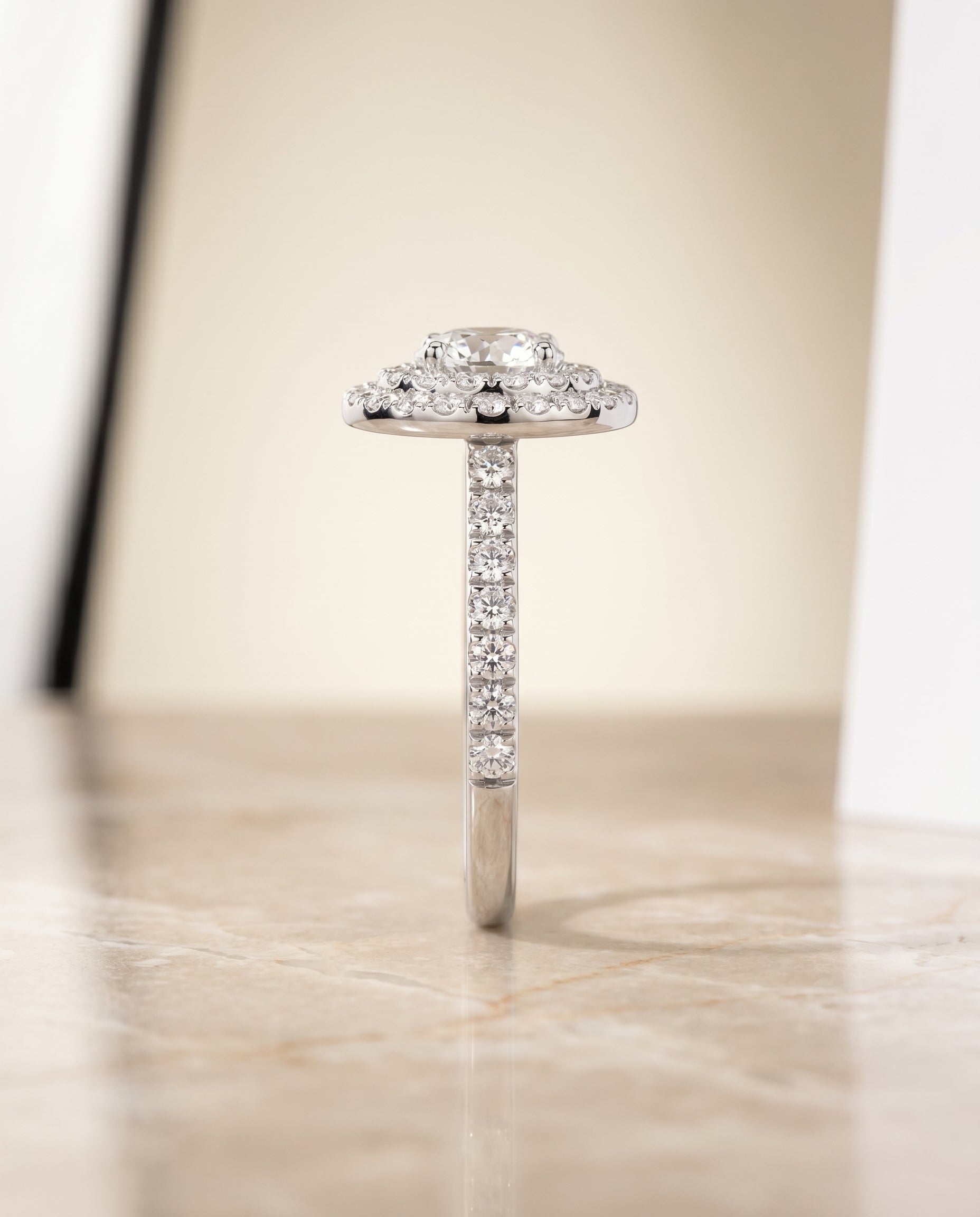 The Whitney setting for round diamonds, made to order in Platinum | RockHer