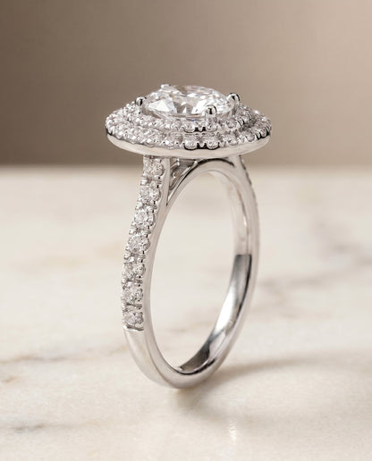 Whitney Select Double Halo Oval Lab Diamond Engagement Ring in Platinum, front view | RockHer