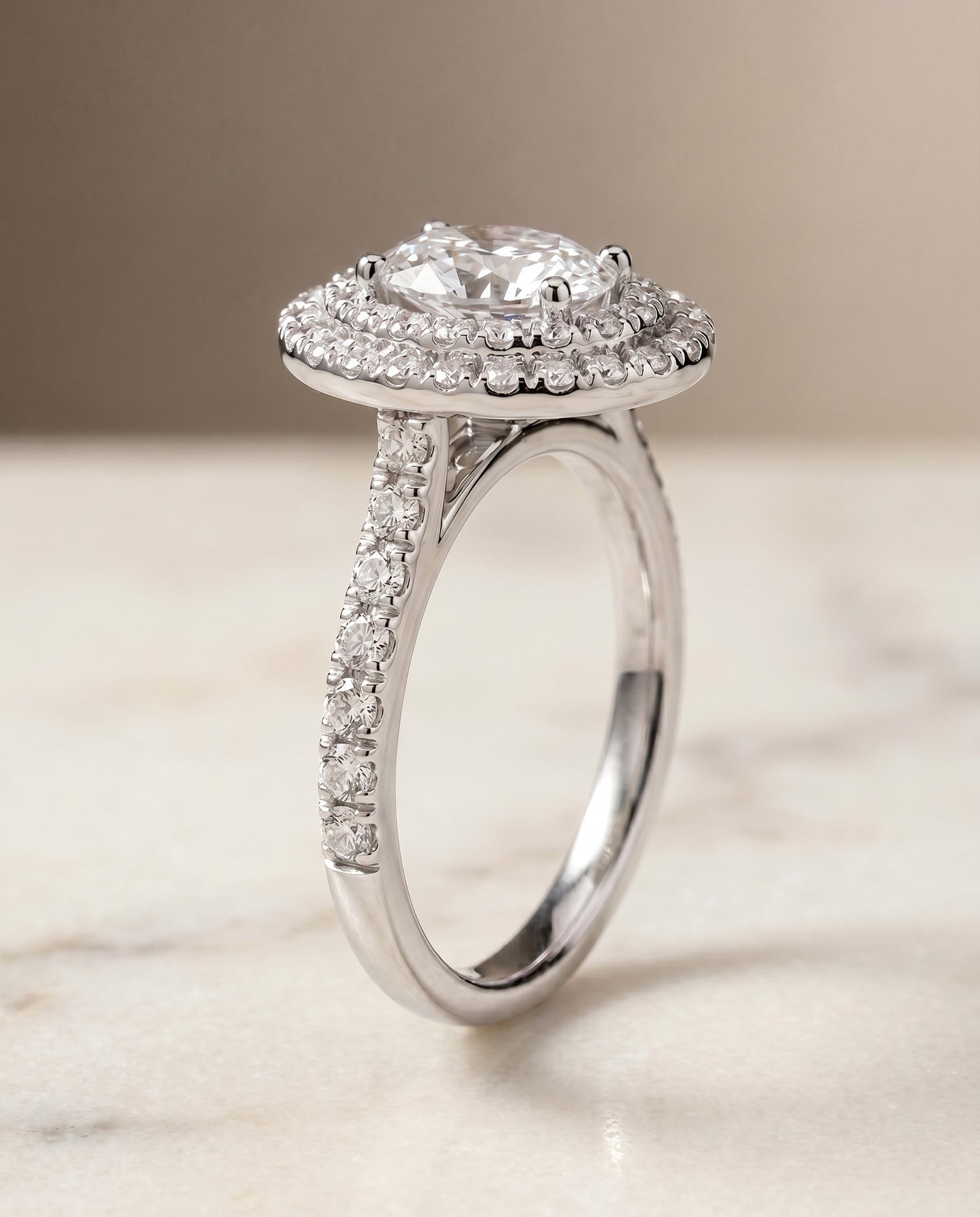 Whitney Select Double Halo Oval Lab Diamond Engagement Ring in 18K White Gold, front view | RockHer