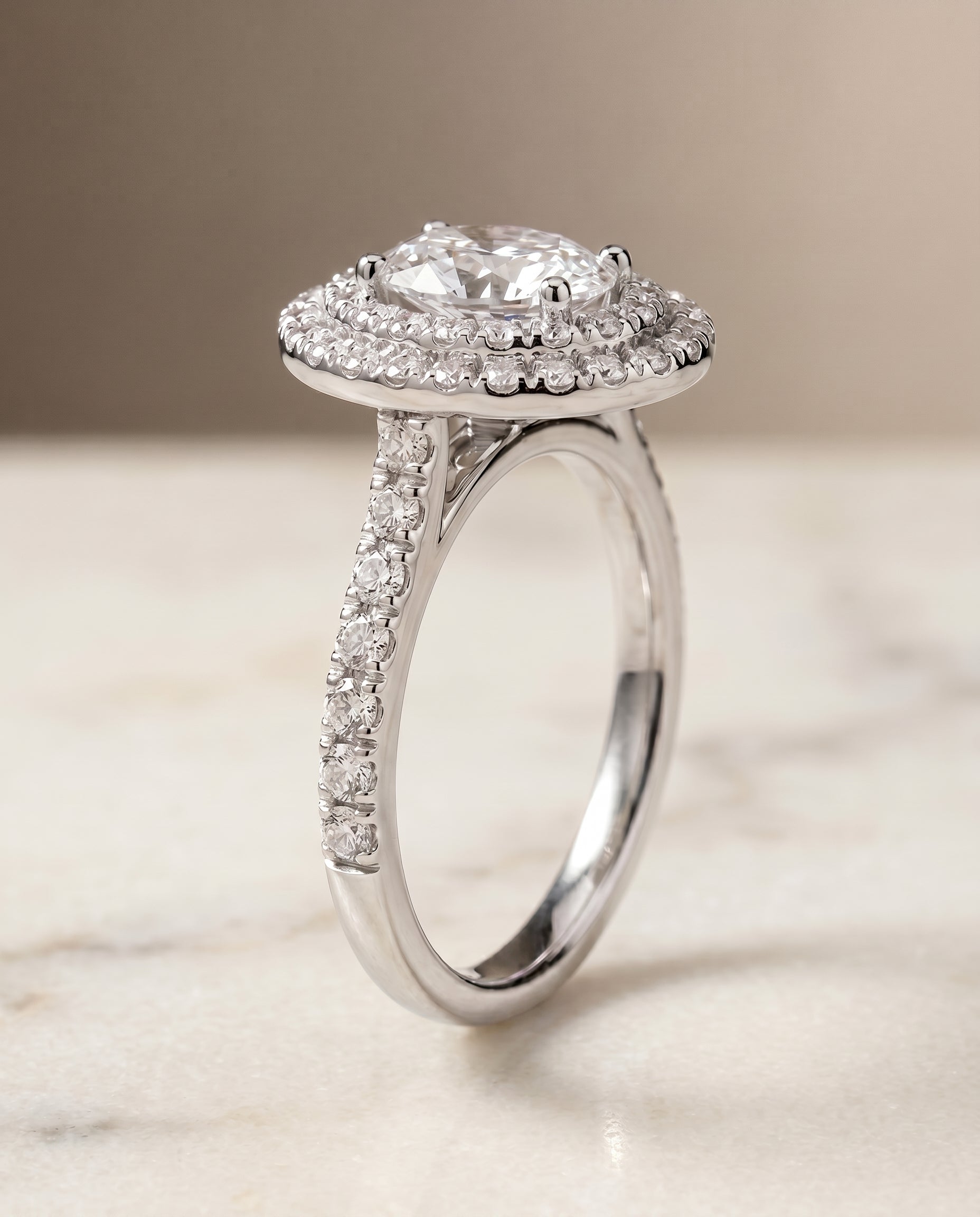 Whitney Select Double Halo Oval Lab Diamond Engagement Ring in 18K White Gold, front view | RockHer