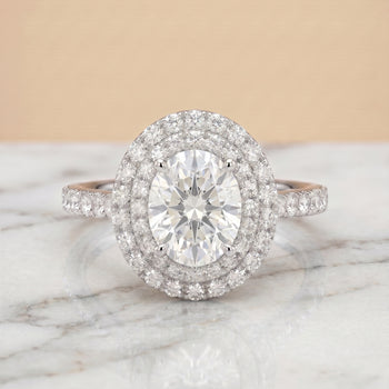 The Whitney Double Halo Oval Engagement Ring Setting in 18K White Gold