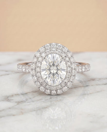 The Whitney Double Halo Oval Engagement Ring Setting in Platinum