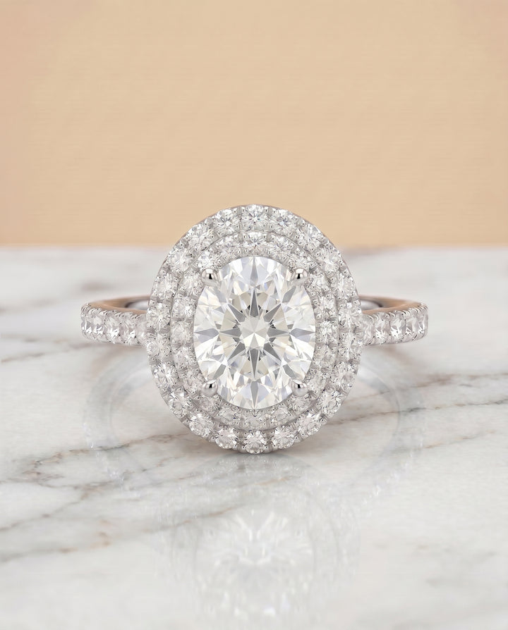 The Whitney Double Halo Oval Engagement Ring Setting in Platinum