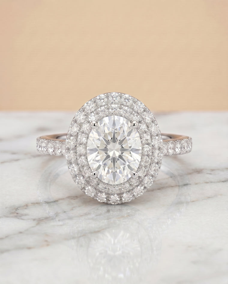 The Whitney Double Halo Oval Engagement Ring Setting in 18K White Gold