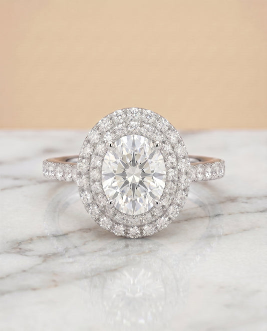Whitney Select Double Pave Halo Linear Band Oval in 18K White Gold – view 1