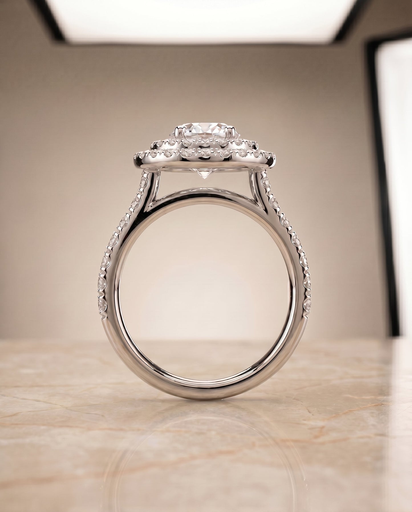 Whitney Select Double Pave Halo Linear Band Oval in 18K White Gold – view 5