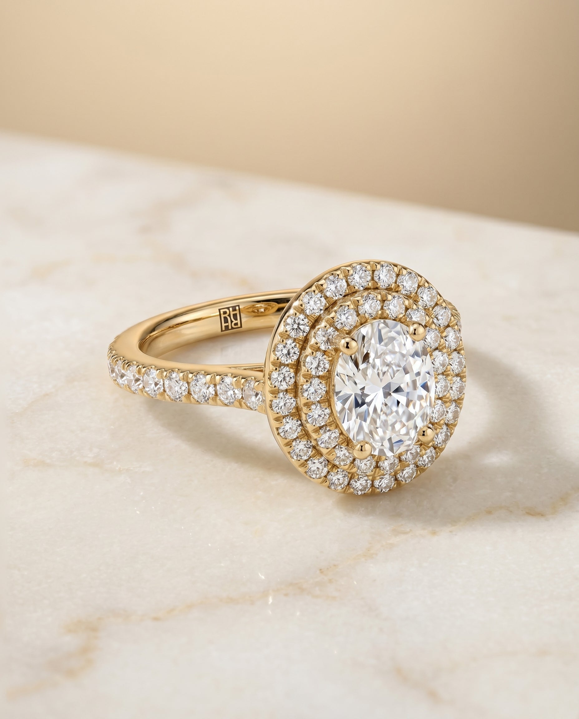 Double Halo styling on The Whitney oval engagement ring setting | RockHer