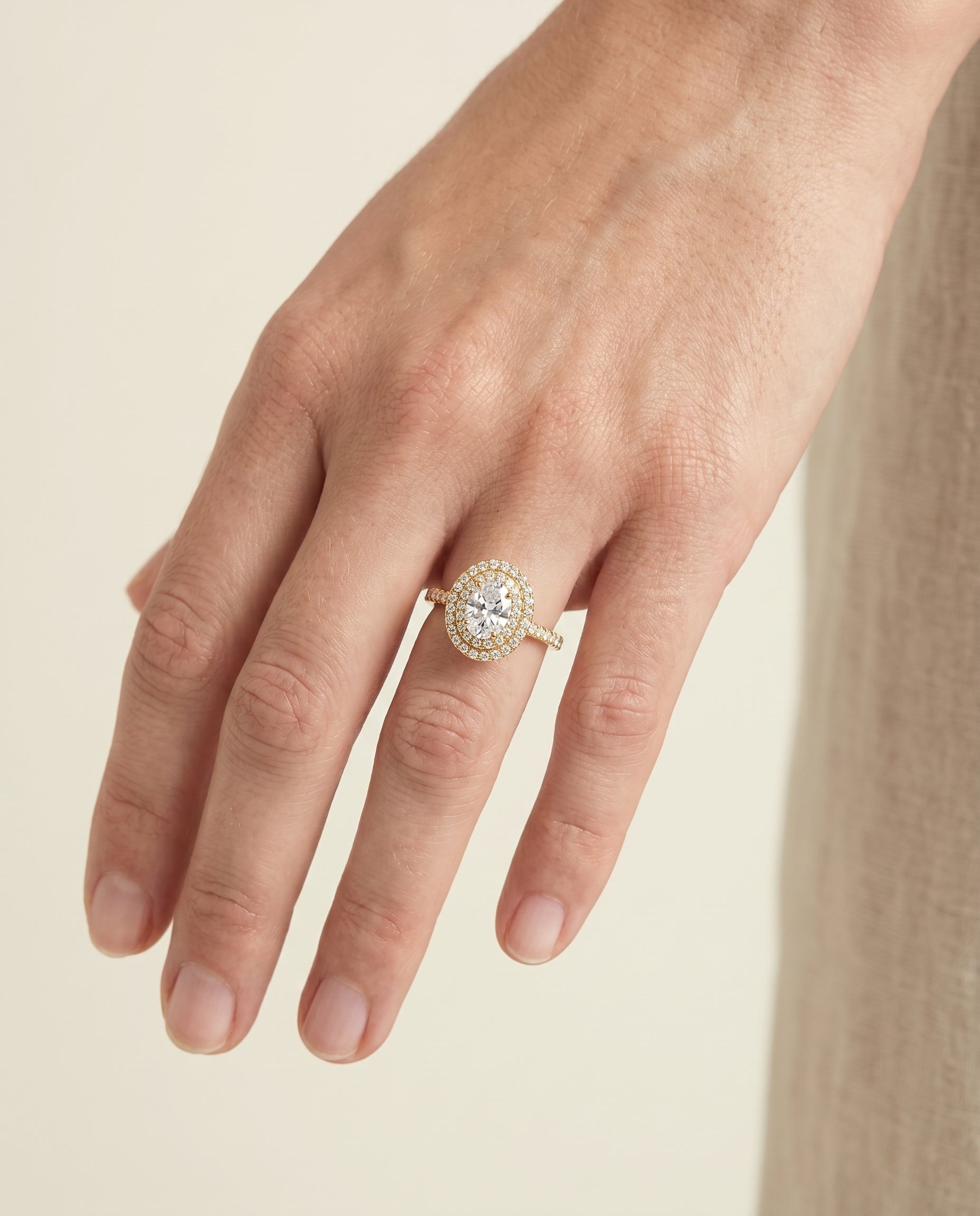 The Whitney engagement ring setting in 18K Yellow Gold, double halo design | RockHer
