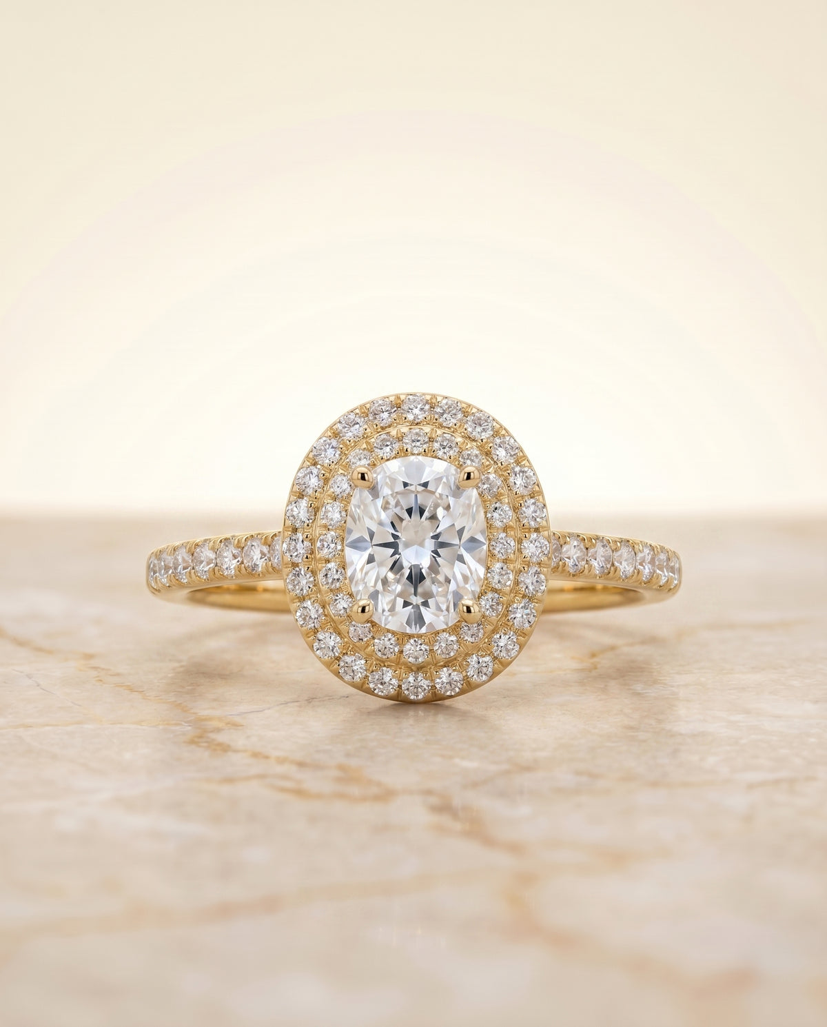 The Whitney Pavé Halo Engagement Ring Setting for Oval Diamonds in 18K Yellow Gold | RockHer