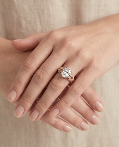 The Wren Vintage Beaded Solitaire Oval Engagement Ring Setting in 14K Rose Gold