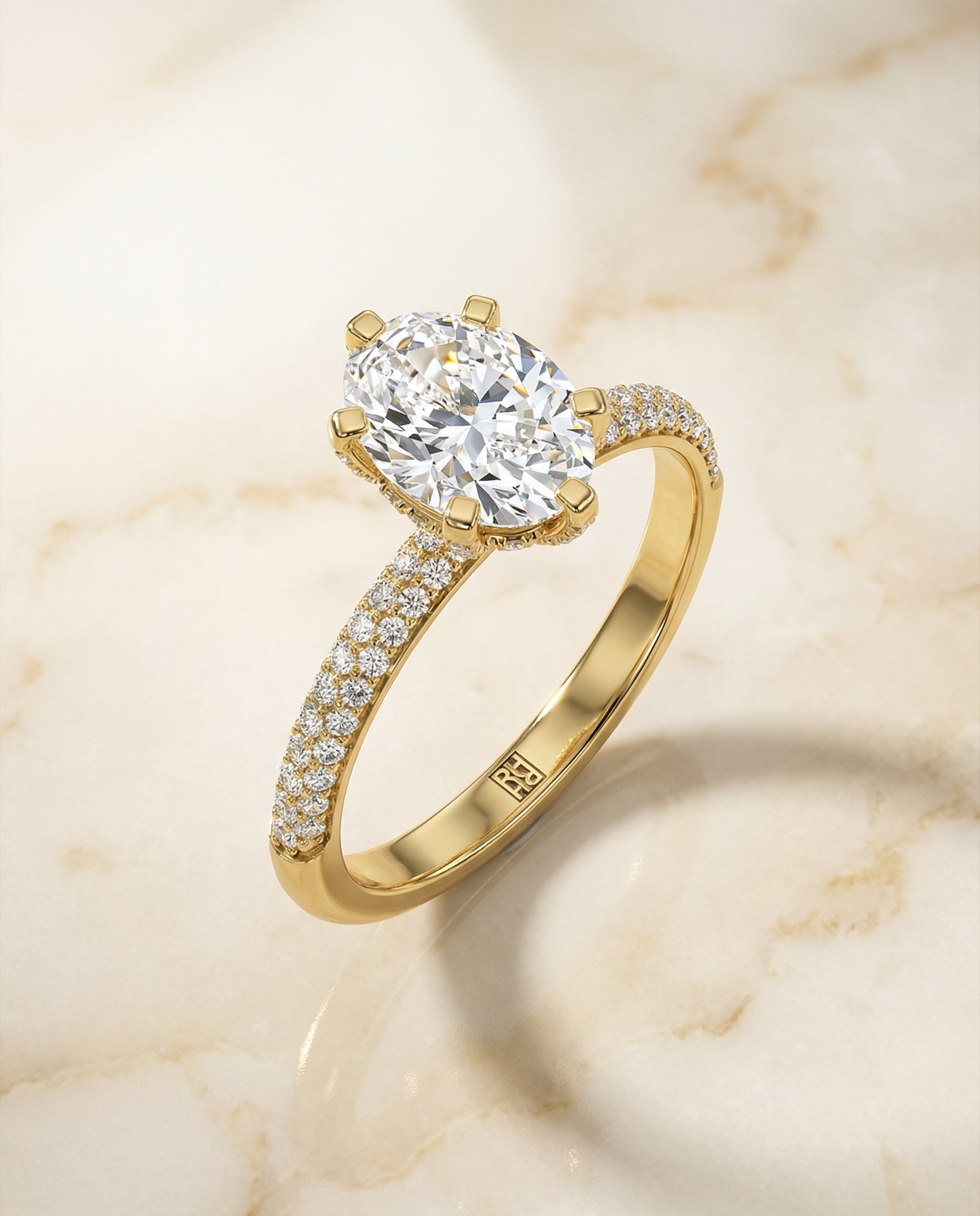 18K Yellow Gold band of The Daisy oval engagement ring setting | RockHer