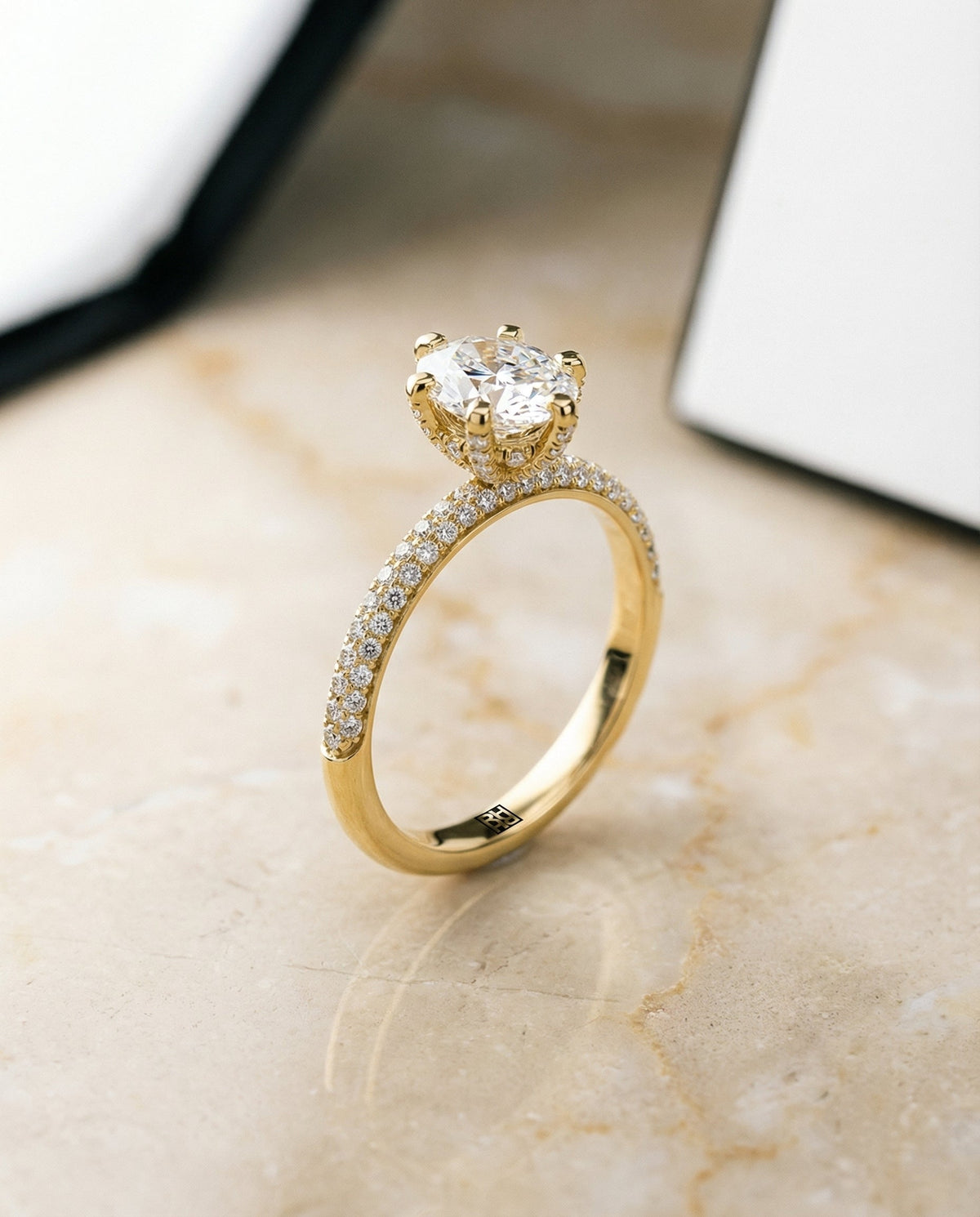 Daisy Select Diamond Oval Lab Diamond Engagement Ring in 18K Yellow Gold, front view | RockHer