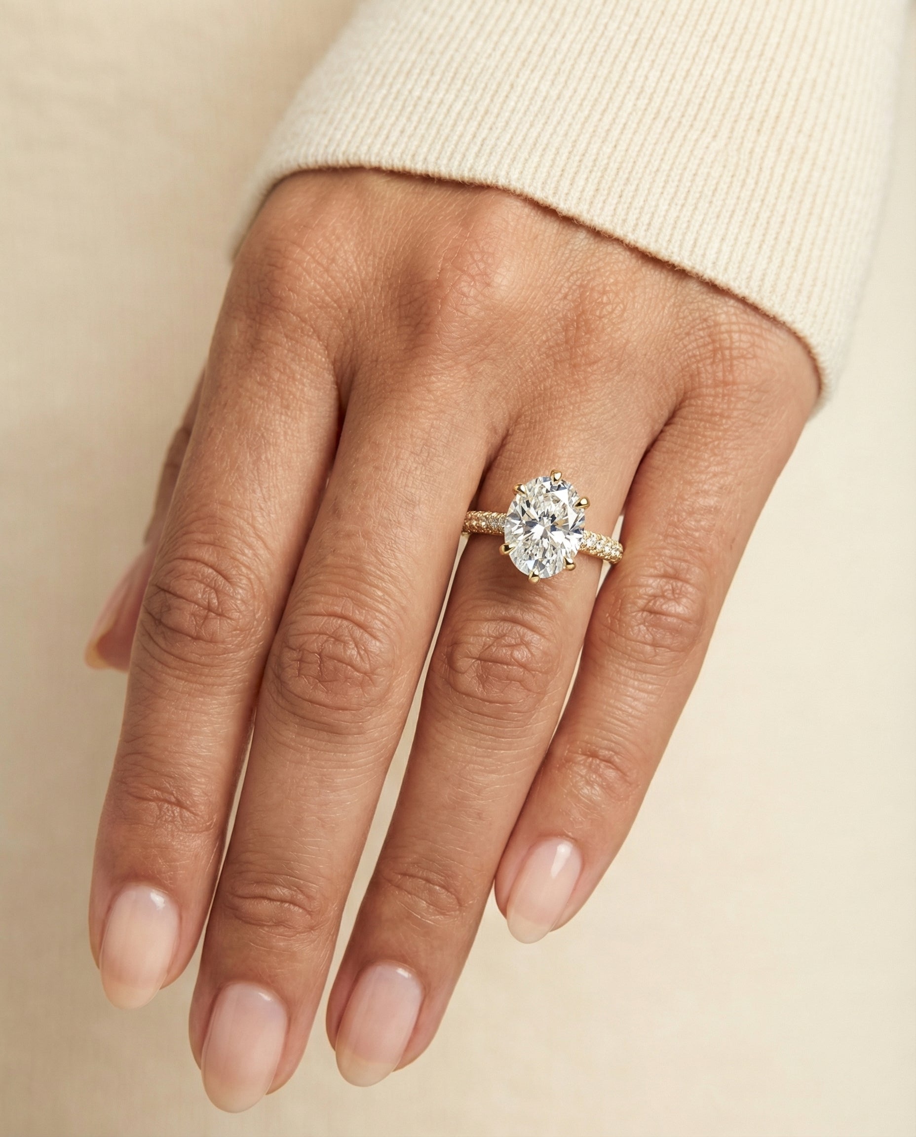 The Daisy engagement ring setting in 18K Yellow Gold, three row french pavé design | RockHer