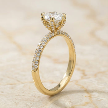 The Daisy Three Row French Pavé Oval Engagement Ring Setting in 18K Yellow Gold