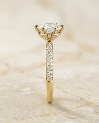 Three Row French Pavé Oval, in 18K Yellow Gold – side profile | RockHer