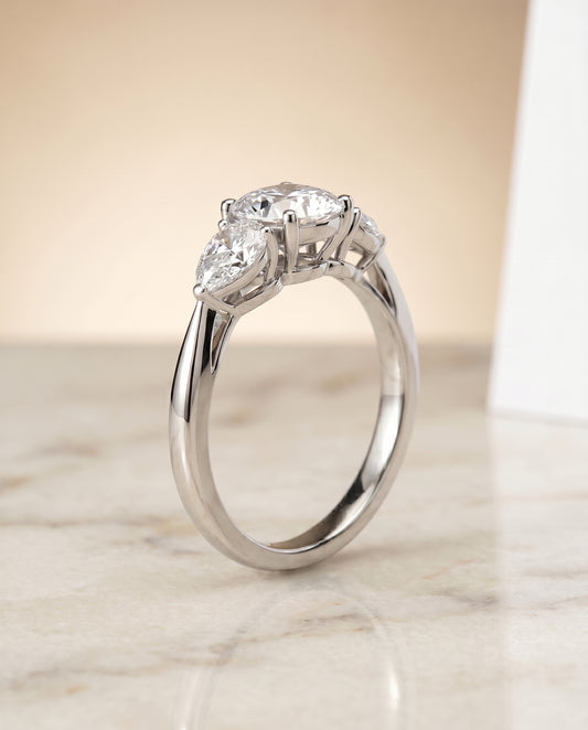 The Angelica Three Stone Engagement Ring Setting for Cushion Diamonds in Platinum | RockHer
