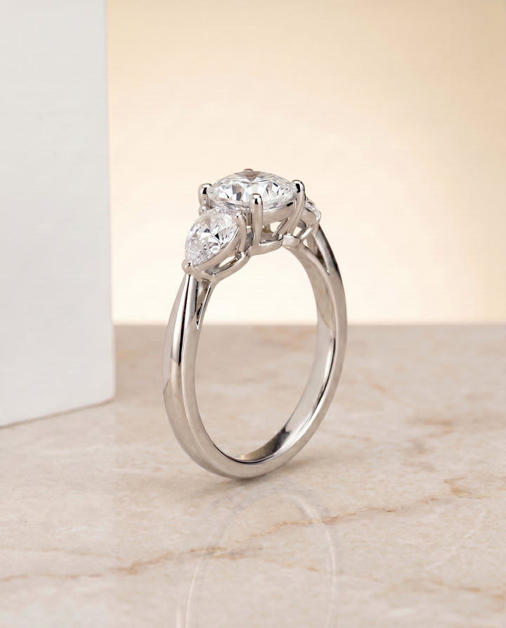 The Angelica Three Stone Engagement Ring Setting for Cushion Diamonds in 18K White Gold | RockHer