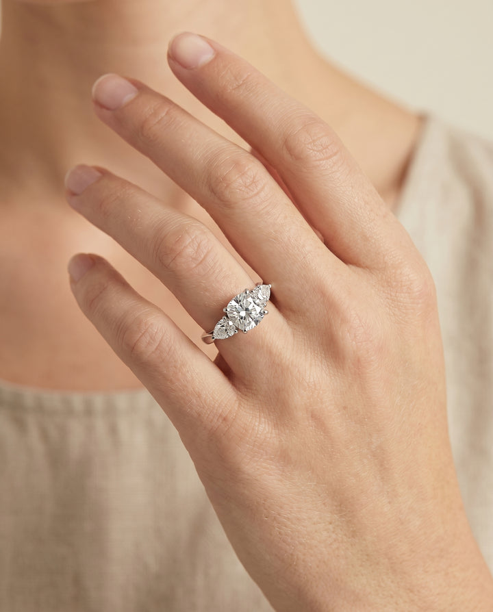The Angelica Three Stone Engagement Ring Setting for Cushion Diamonds in Platinum