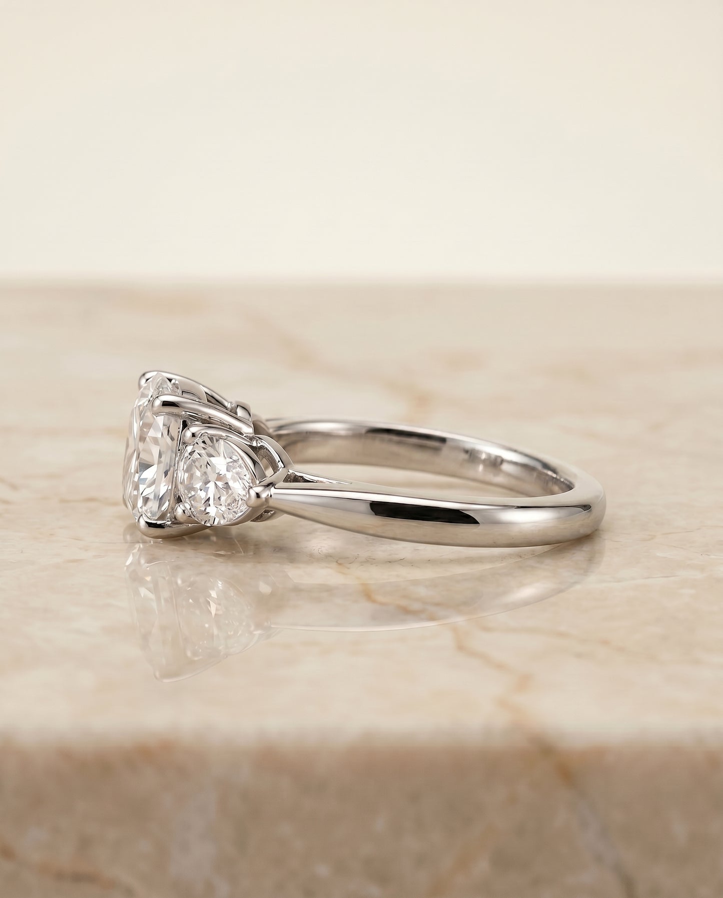The Angelica Three Stone Engagement Ring Setting for Cushion Diamonds in Platinum