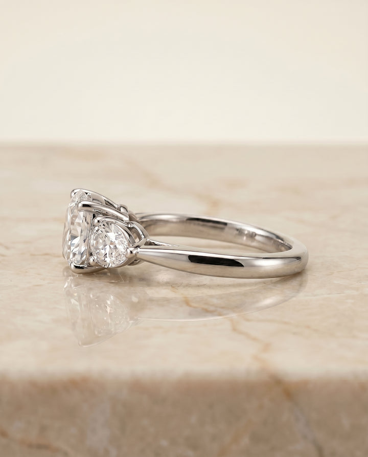 The Angelica Three Stone Engagement Ring Setting for Cushion Diamonds in Platinum