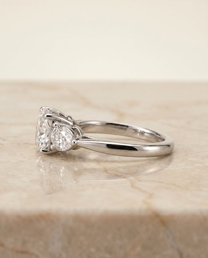 Angelica Select Three Stone Matched Shape Cushion Solitaire in 18K White Gold – view 2