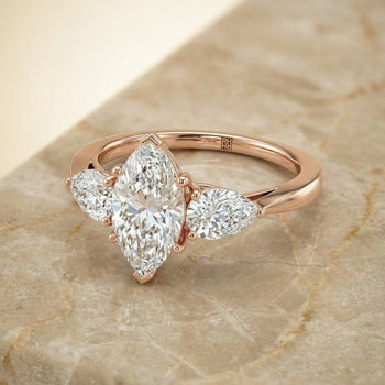 The Angelica Three Stone Matched Marquise Engagement Ring Setting in 14K Rose Gold