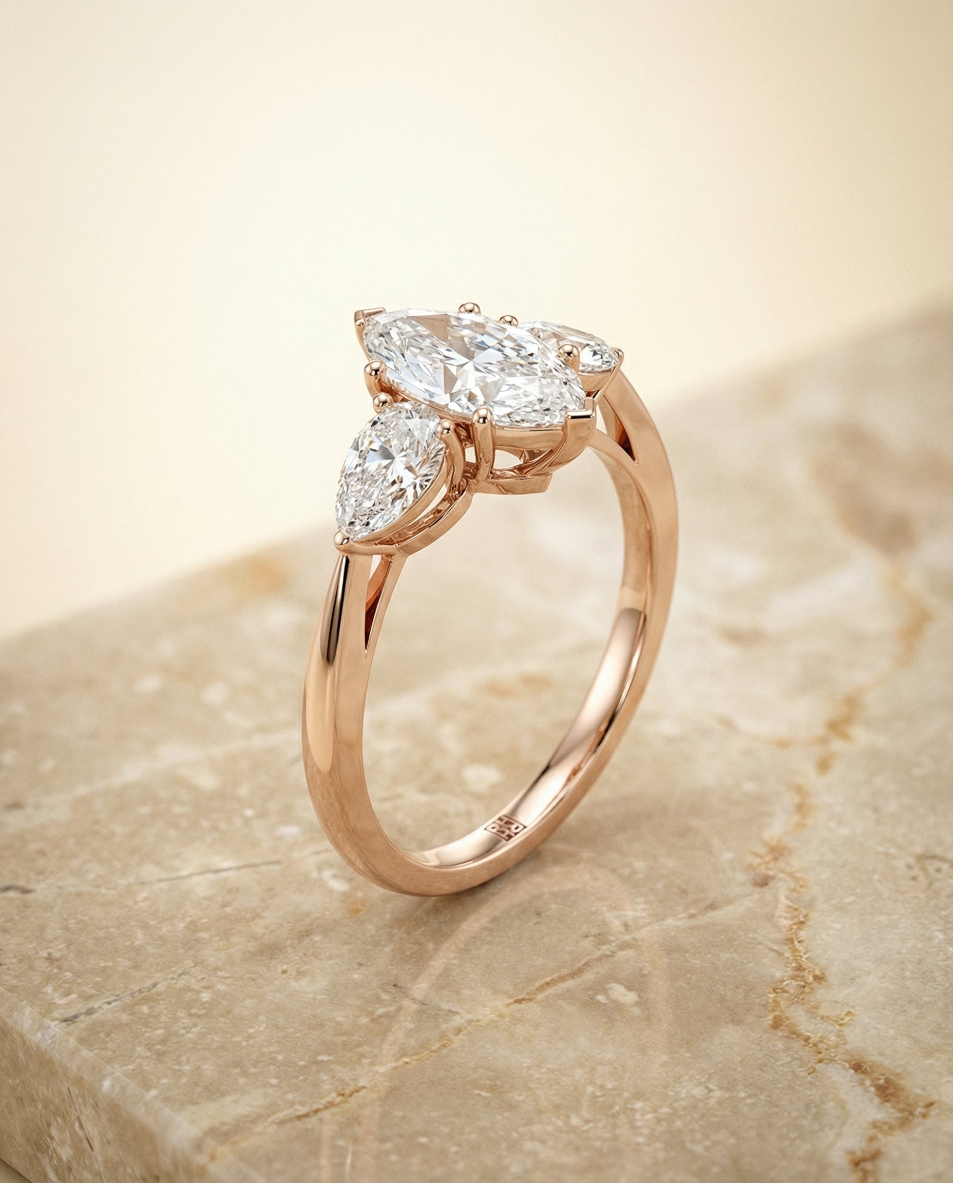 Three Stone Matched styling on The Angelica marquise engagement ring setting | RockHer