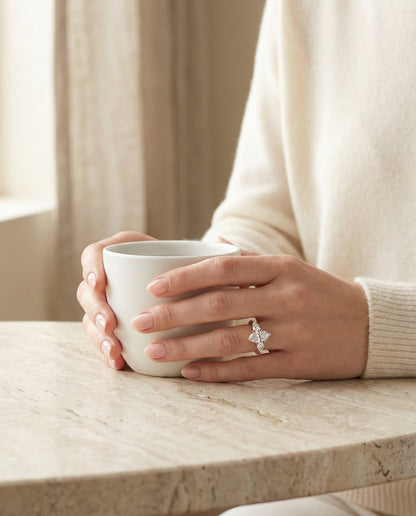 Angelica Select Three Stone Matched Marquise Lab Diamond Engagement Ring in 14K Rose Gold, lifestyle | RockHer