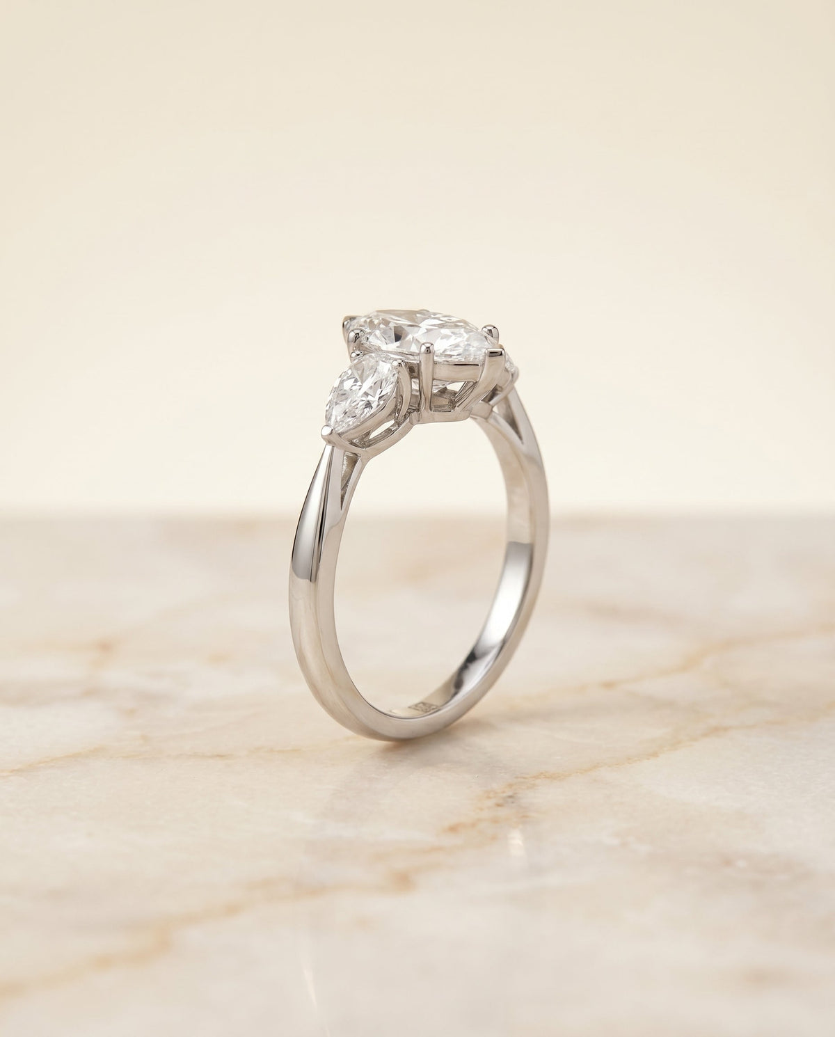 Angelica three stone matched shape engagement ring in 18K white gold with marquise lab diamond, RockHer