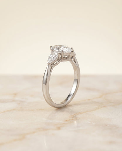Angelica three stone matched shape engagement ring in 18K white gold with marquise lab diamond — RockHer