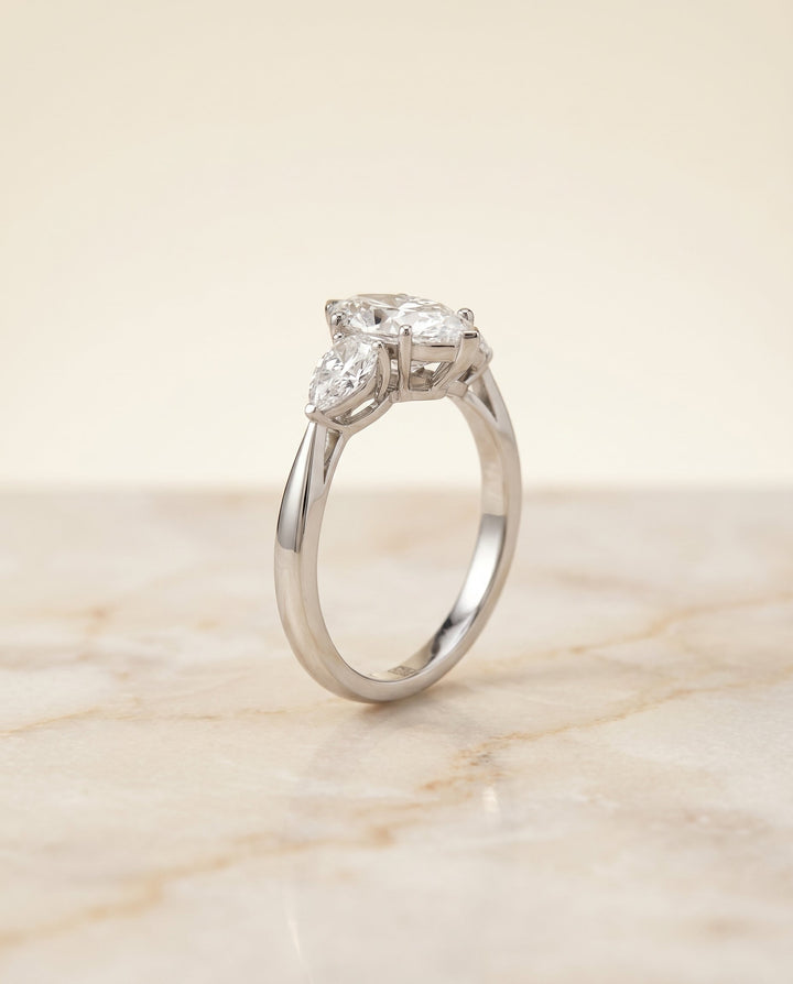Angelica three stone matched shape engagement ring in 18K white gold with marquise lab diamond — RockHer