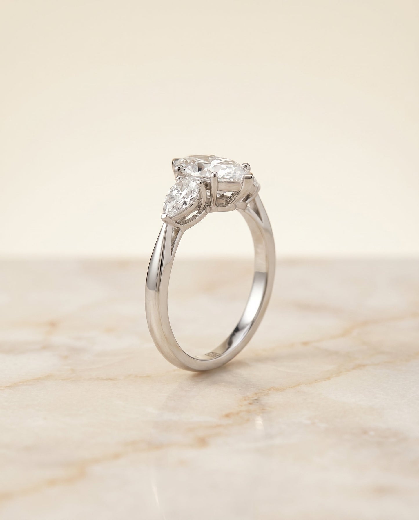 Angelica three stone matched shape engagement ring in platinum with marquise lab diamond — RockHer