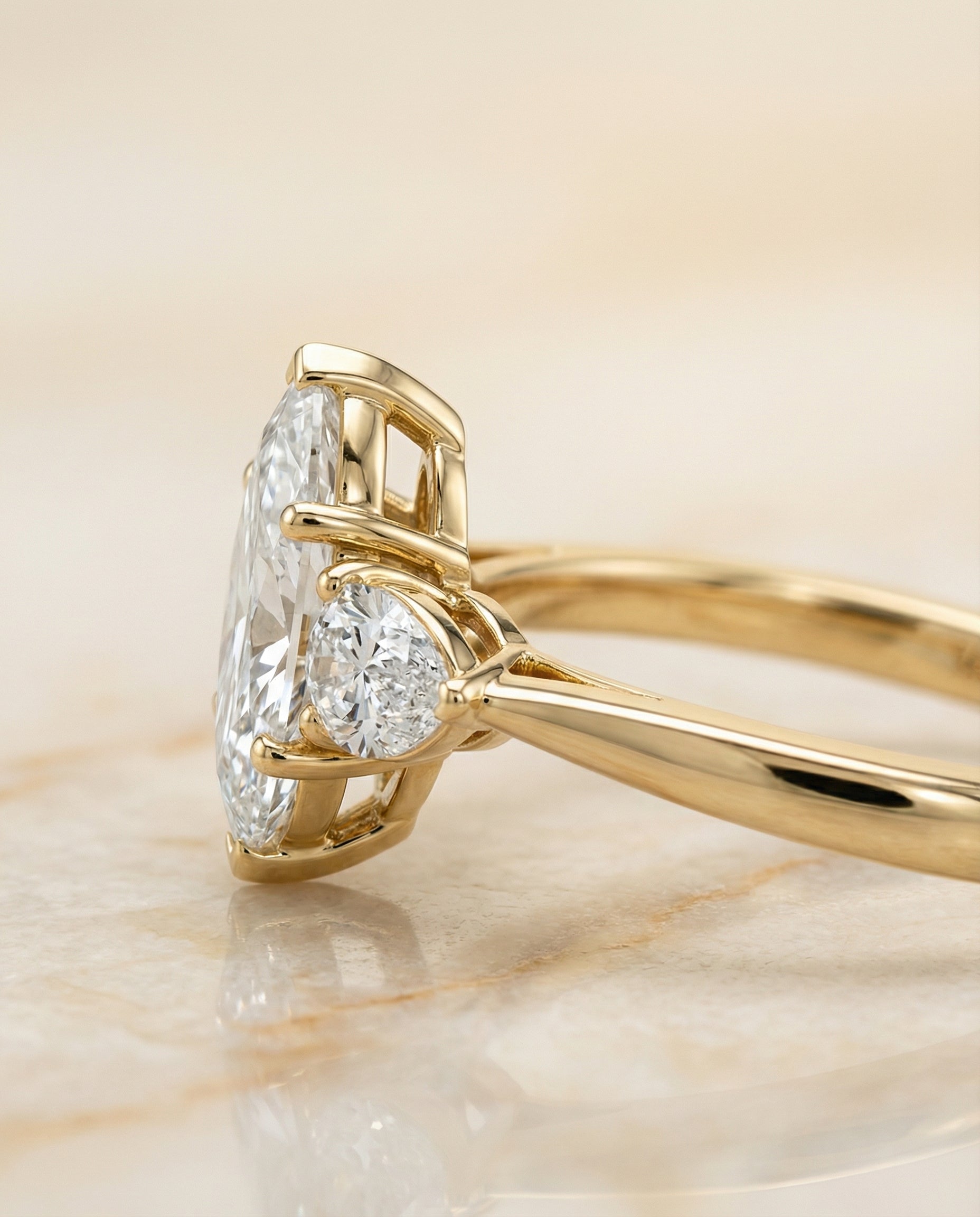 The Angelica three stone matched engagement ring setting, shown in 18K Yellow Gold | RockHer