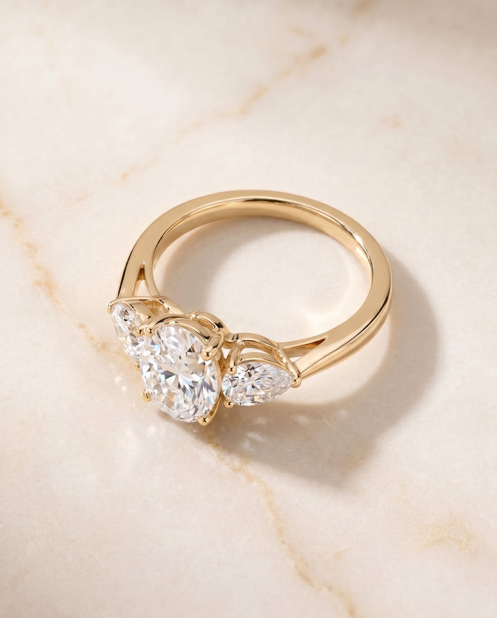 Angelica Select Three Stone Matched Shape Cushion Solitaire in 18K Yellow Gold – view 2