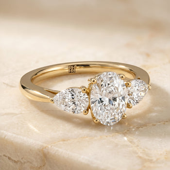 The Angelica Three Stone Matched Oval Engagement Ring Setting in 18K Yellow Gold