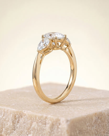 The Angelica Three Stone Matched Oval Engagement Ring Setting in 18K Yellow Gold