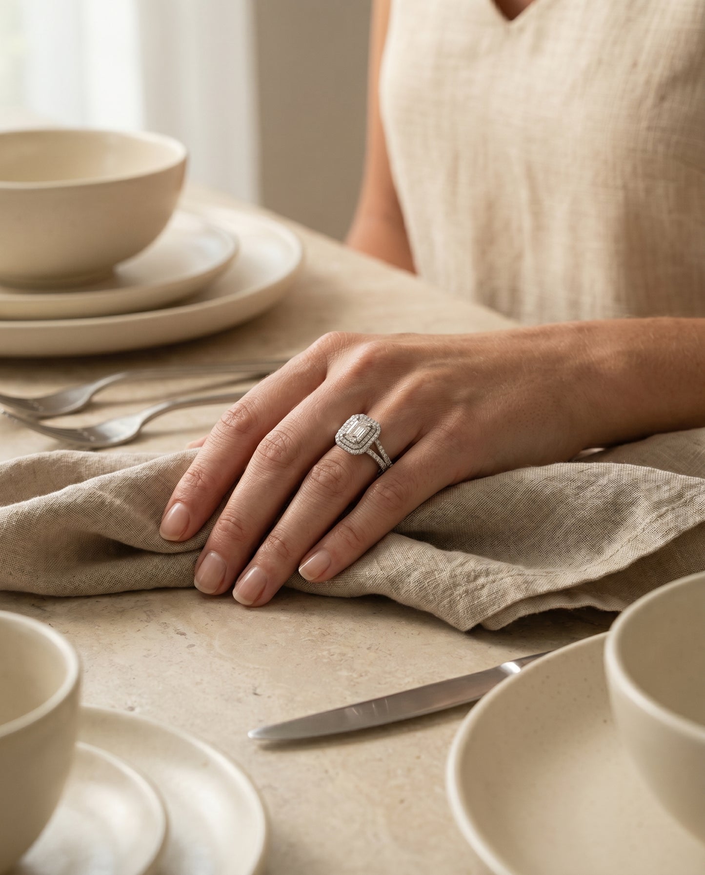 The Mariah Pavé Halo Engagement Ring Setting for Emerald Cut Diamonds in Platinum