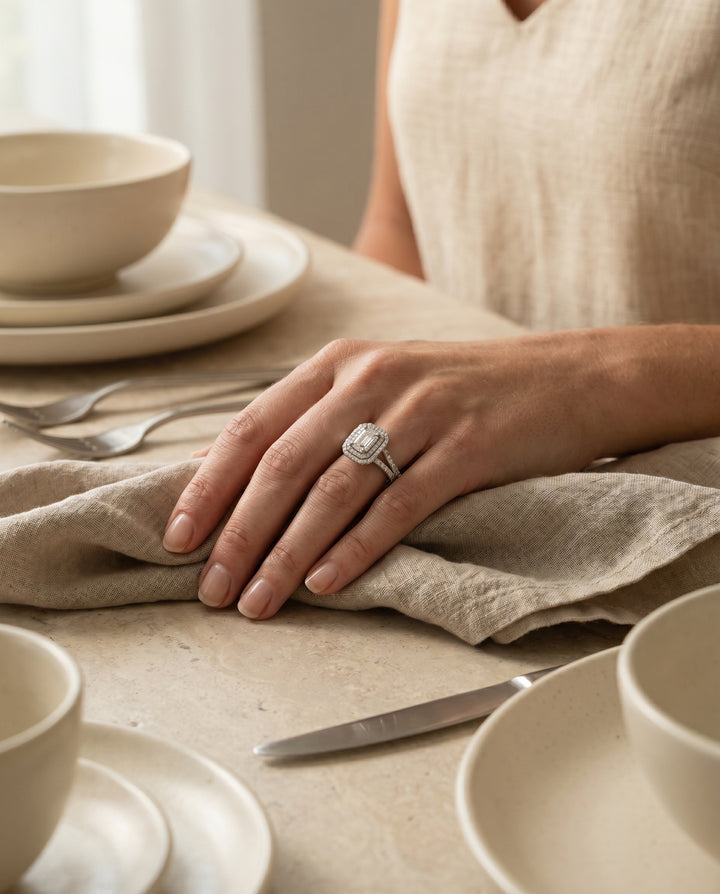 The Mariah Pavé Halo Engagement Ring Setting for Emerald Cut Diamonds in Platinum