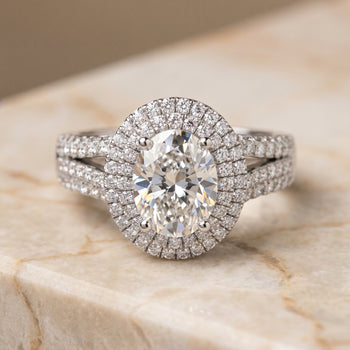 The Mariah Three Tier Halo Crown Oval Engagement Ring Setting in Platinum