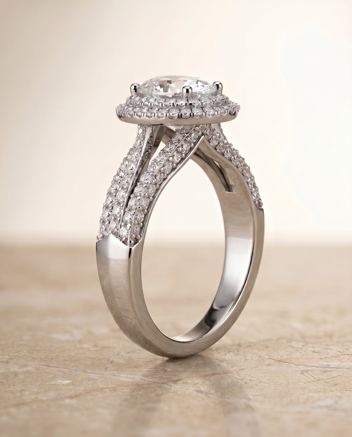 Mariah Select Three Tier Halo Crown Oval in Platinum – view 2
