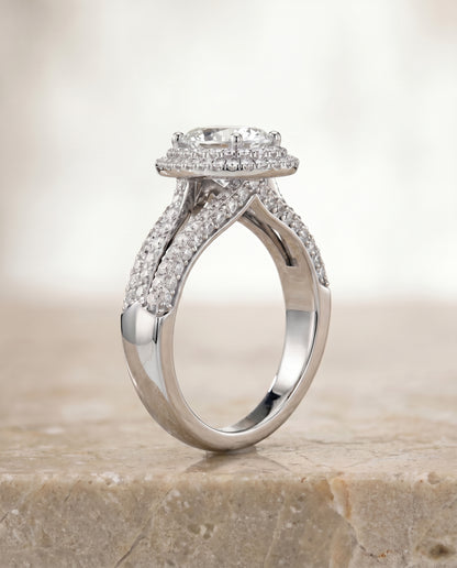 The Mariah Three Tier Halo Crown Oval Engagement Ring Setting in Platinum