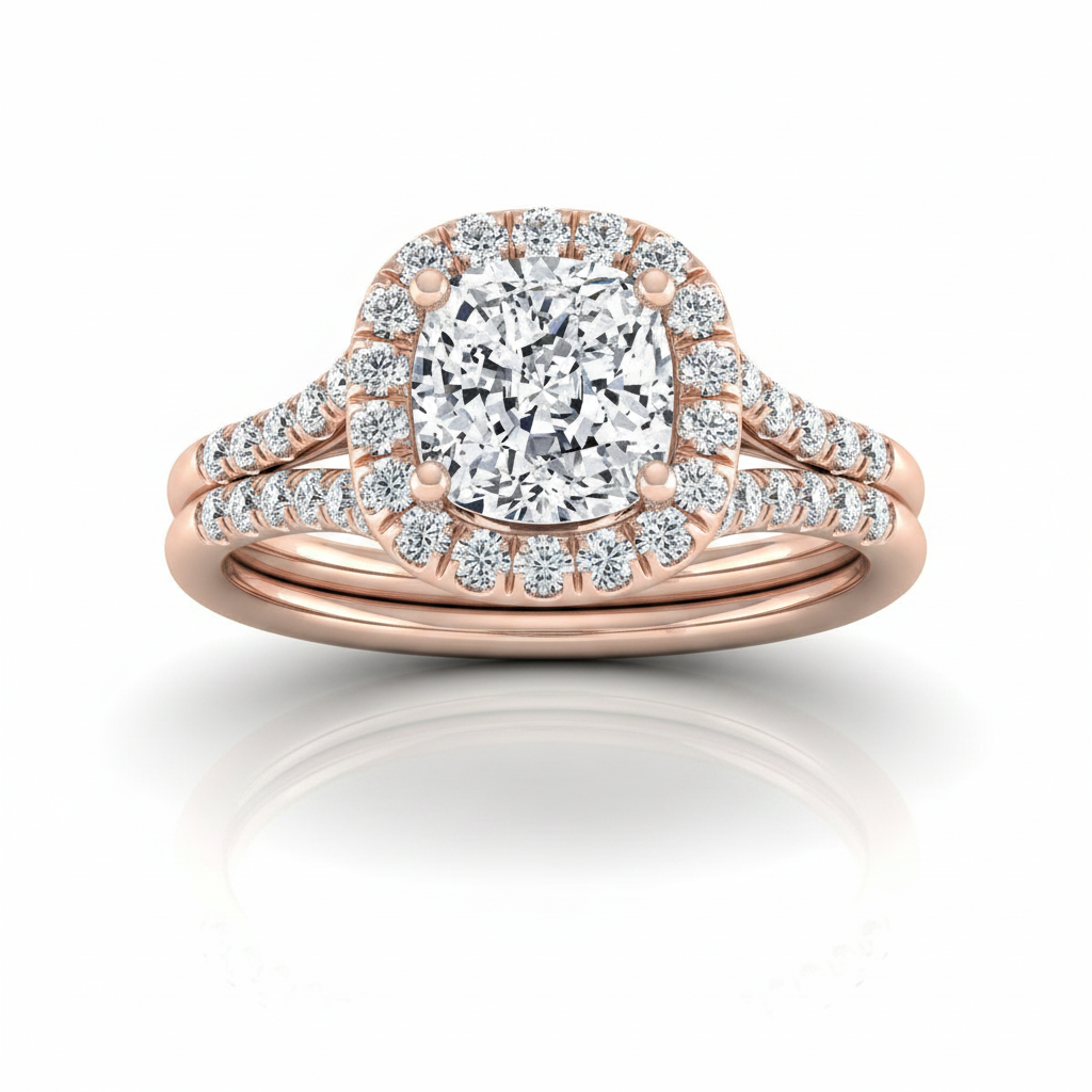 The Toni Matching Wedding Band, Cushion in 14K Rose Gold