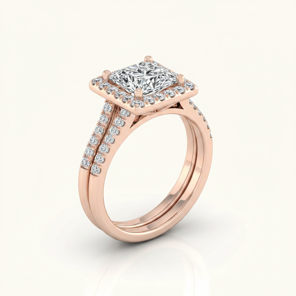 The Toni Matching Wedding Band, Princess in 14K Rose Gold