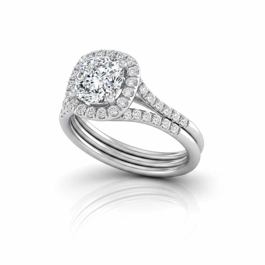 The Toni Matching Wedding Band, Cushion in 18K White Gold