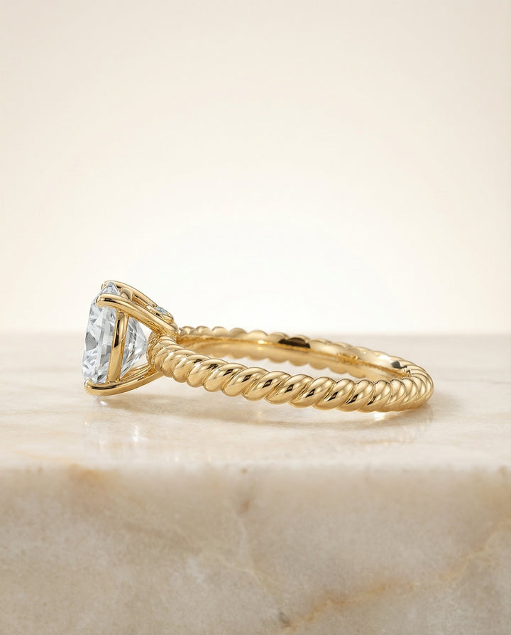 Charlie Select twisted rope surprise stone solitaire round ring in 14K Yellow Gold — side — RockHer
