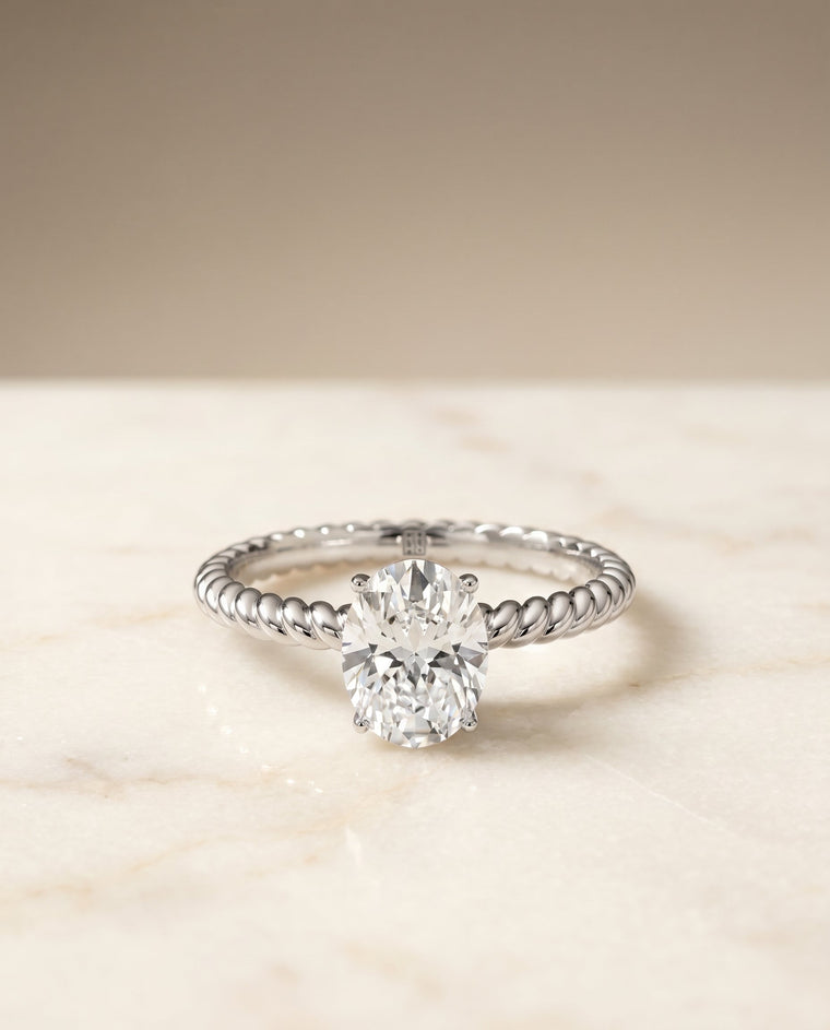 The Charlie Select Twisted Rope Surprise Stone Solitaire Ov Oval Lab Diamond Engagement Ring in Platinum