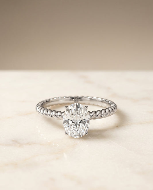 Charlie Select Twisted Rope Surprise Stone Solitaire Oval in 14K White Gold – view 1